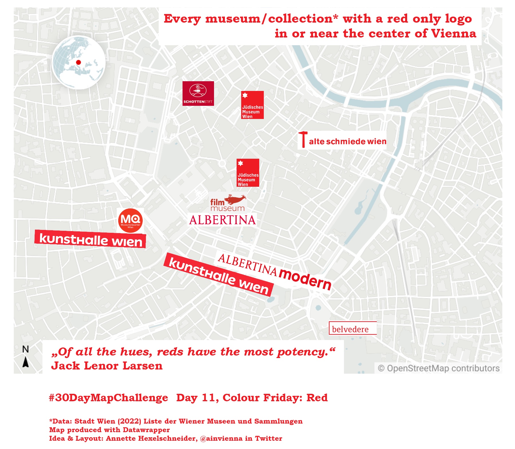 #30DayMapChallenge Kreativität Wien Innere Bezirke Museen/Sammlungen mit einem roten Logo